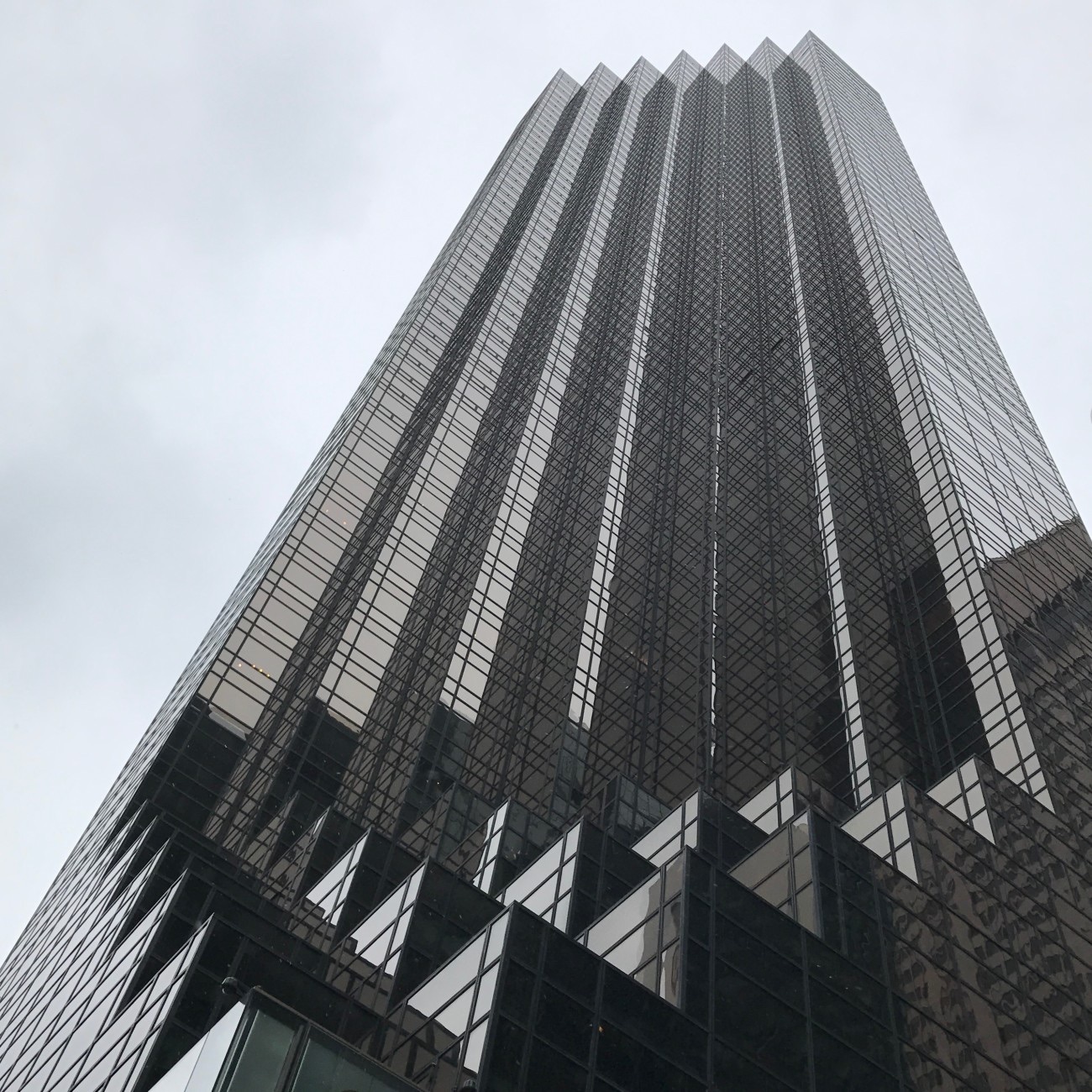 The zig-zag of Trump Tower in Manhattan on a grey and rainy day